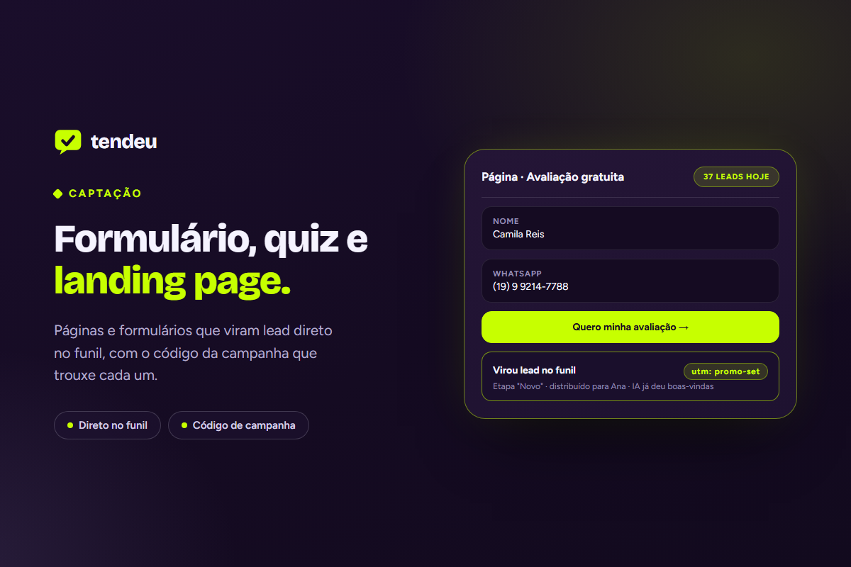 Formulário, quiz e landing page — Captação na plataforma tendeu