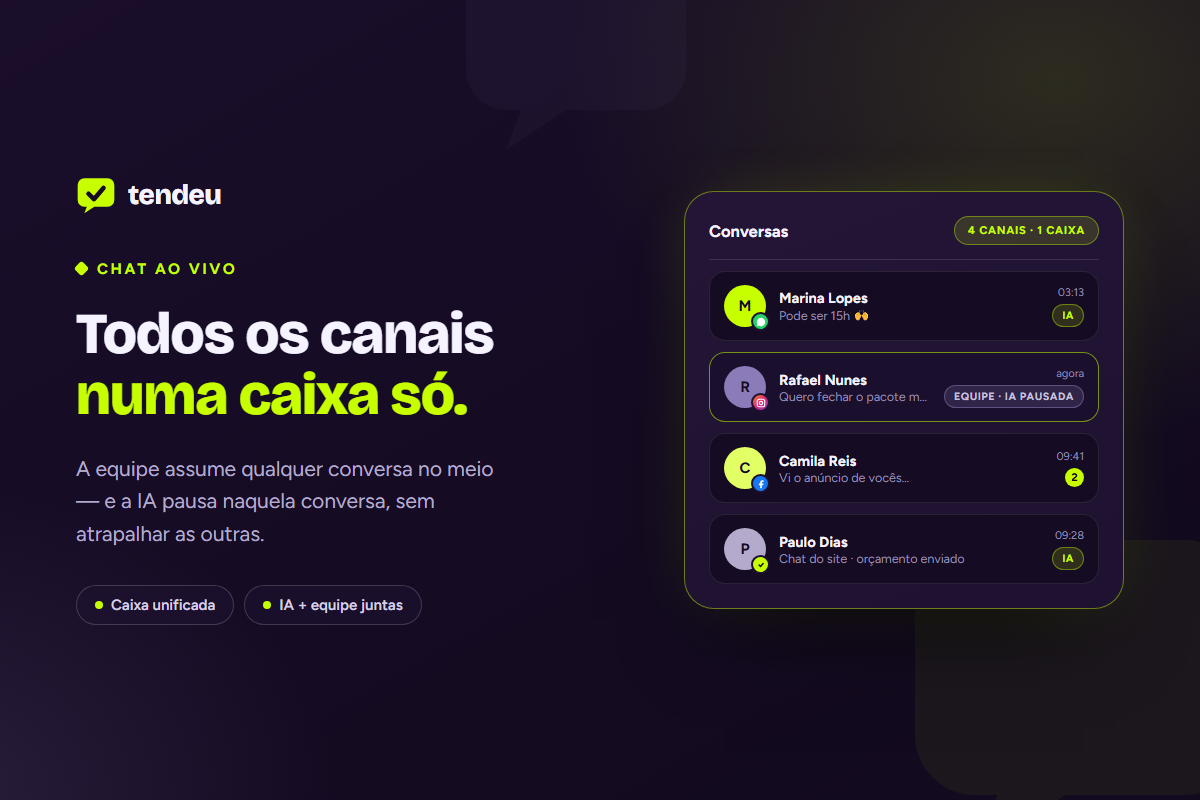 Todos os canais numa caixa só — Chat ao vivo na plataforma tendeu