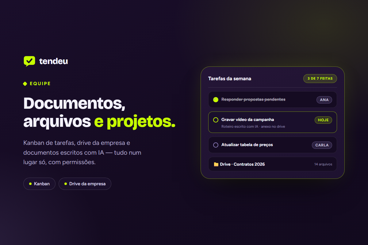 Documentos, arquivos e projetos — Equipe na plataforma tendeu